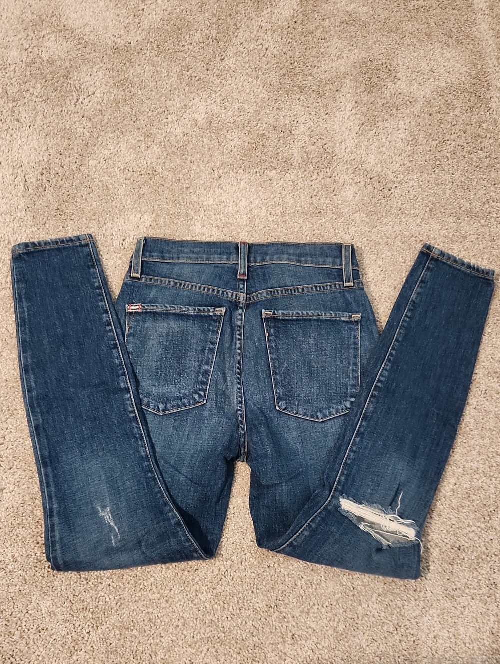 Alice + Olivia Dark Blue High-Rise Button-Fly Skinny Jeans - Picture 3 of 6